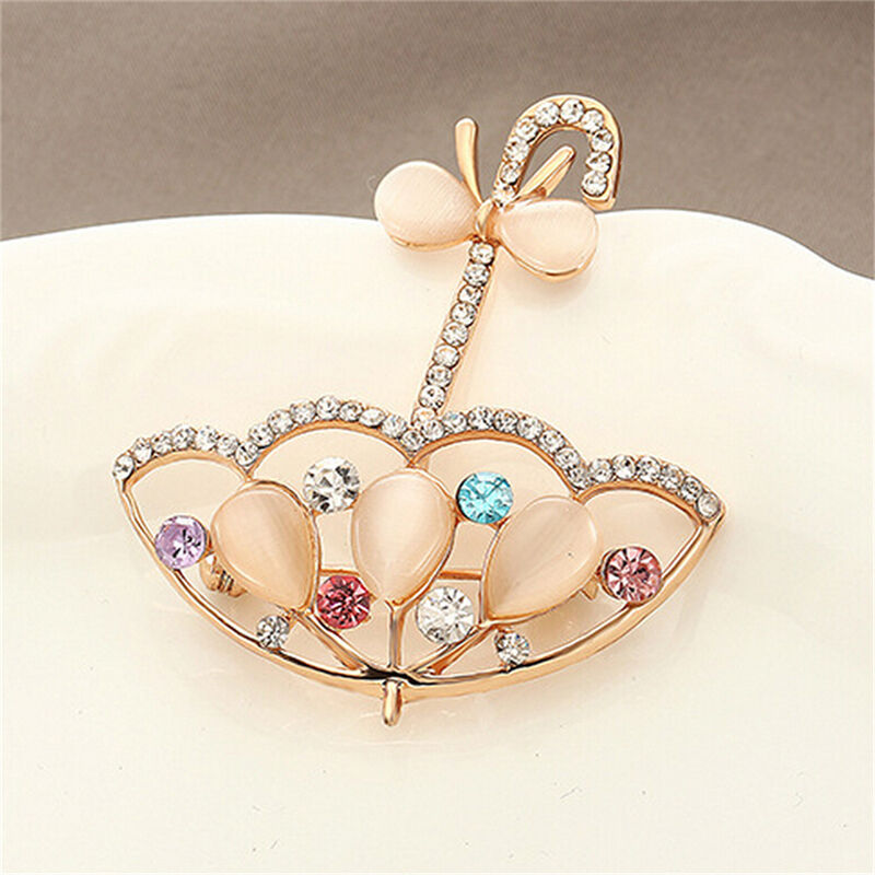 Opal And Rhinestone Umbrella Brooch Pin Cute Korea Style Brooches For Women f Qx
