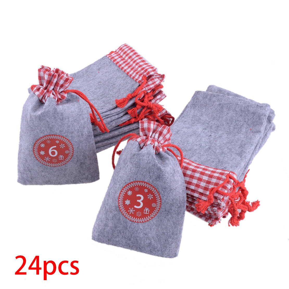 24x Advent Calendar Pouch Countdown Gift Bag Candy Storage Sack Tree Hanging