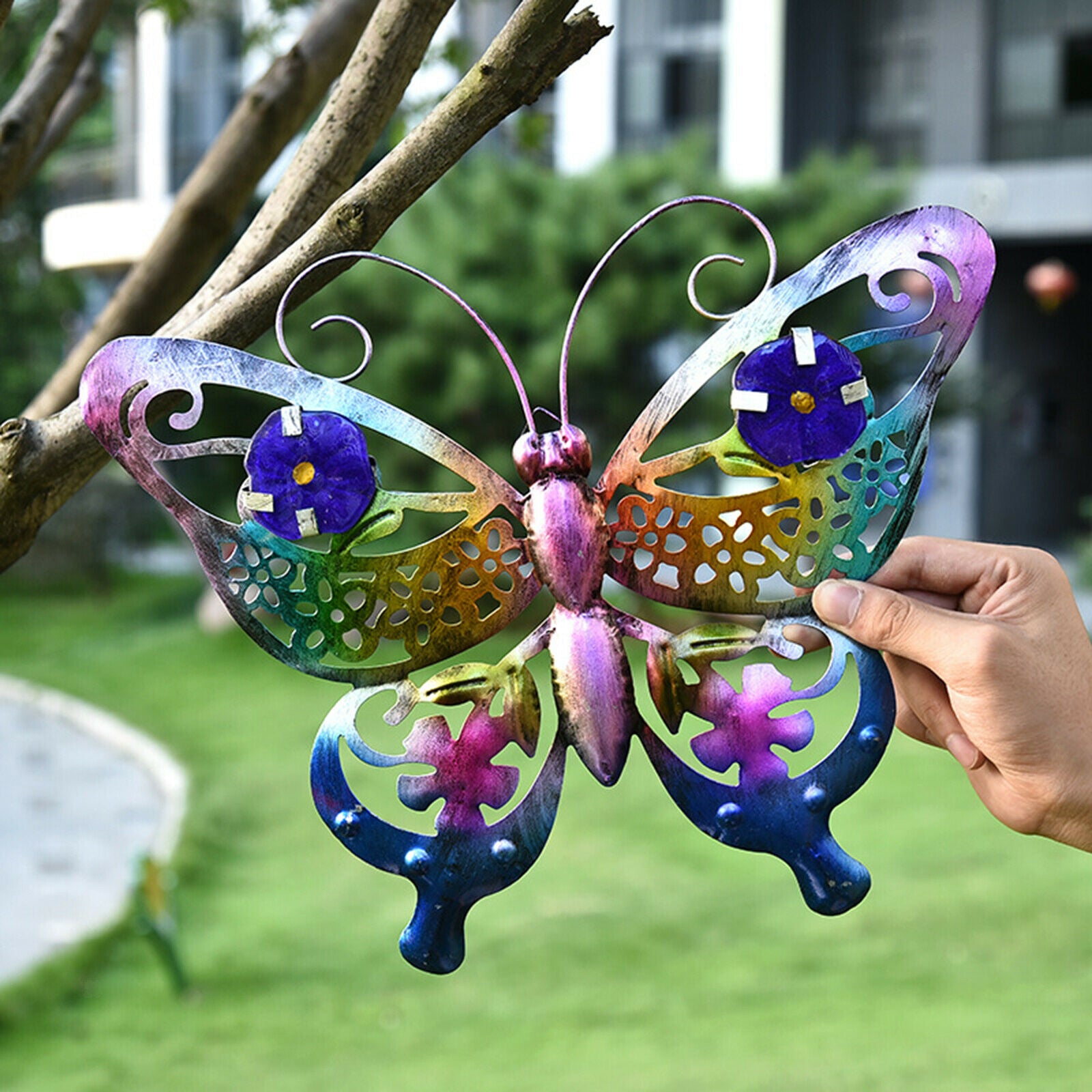 2pcs Metal Butterfly Wall Art Fence Sculpture Home Garden Hanging Decor