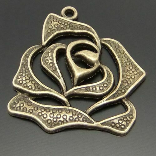 20 pcs Antiqued Bronze Hollowed Flower Alloy Charm Rose Pendant Findings 28*25mm