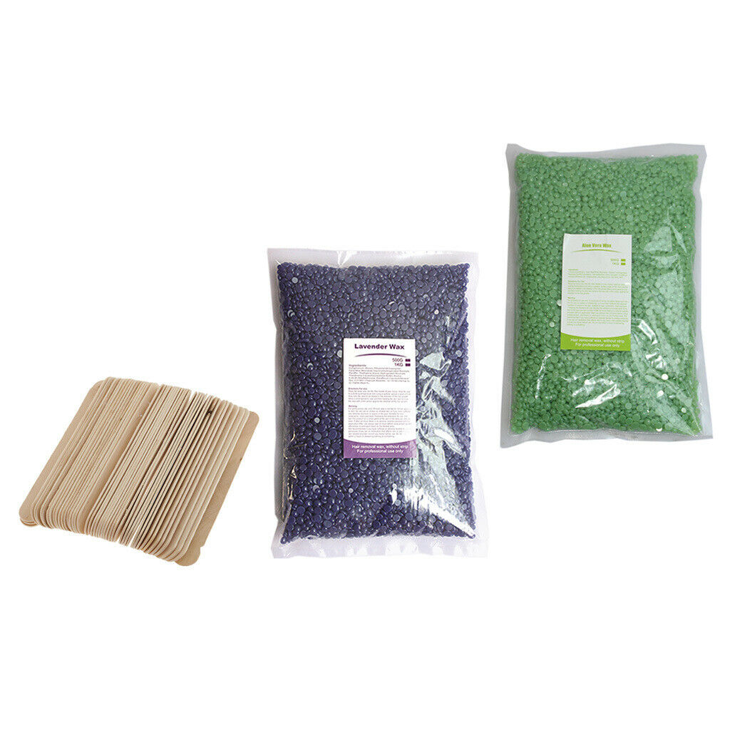 2Pcs 500g Depilatory Hot Hard Wax Beans Hair Removal with Spatulas Set