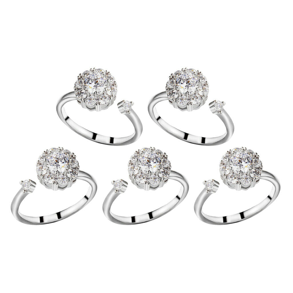 5x Womens Fashion Rotating Engagement Cubic Zirconia Ring Open Adjustable