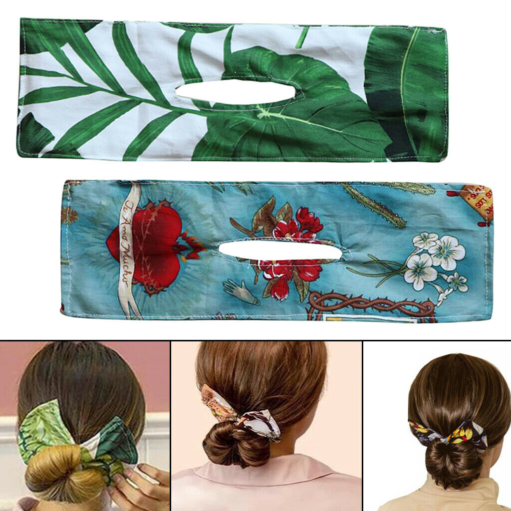 2Pcs Summer Knotted Deft Bun Fashion Print Hair Bands Wire Headband DIY