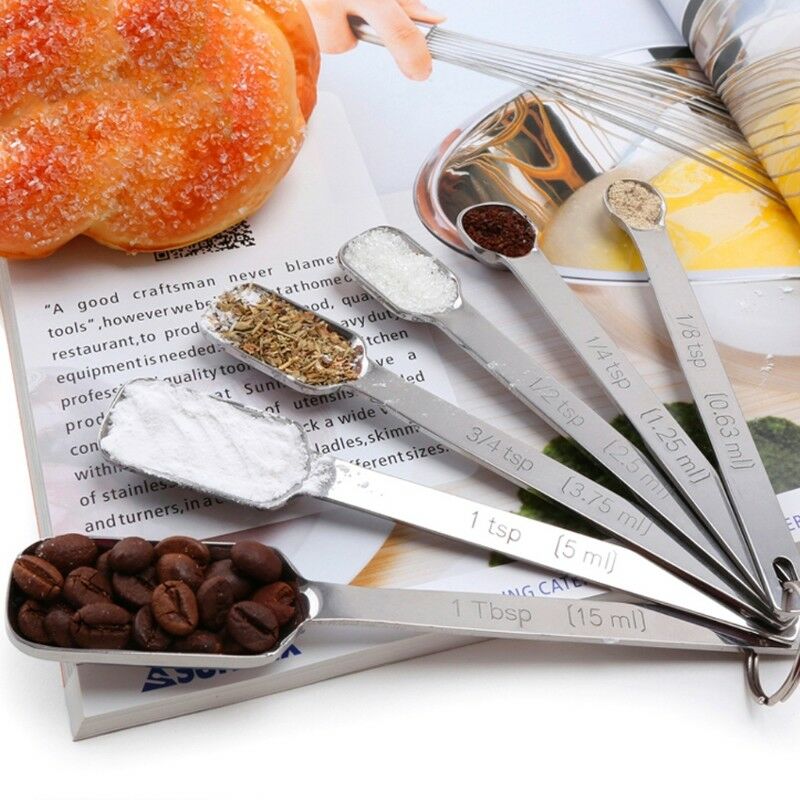 6pcs Narrow Stainless Steel Spice Measuring Square Spoons Kitchen Cooker Tool