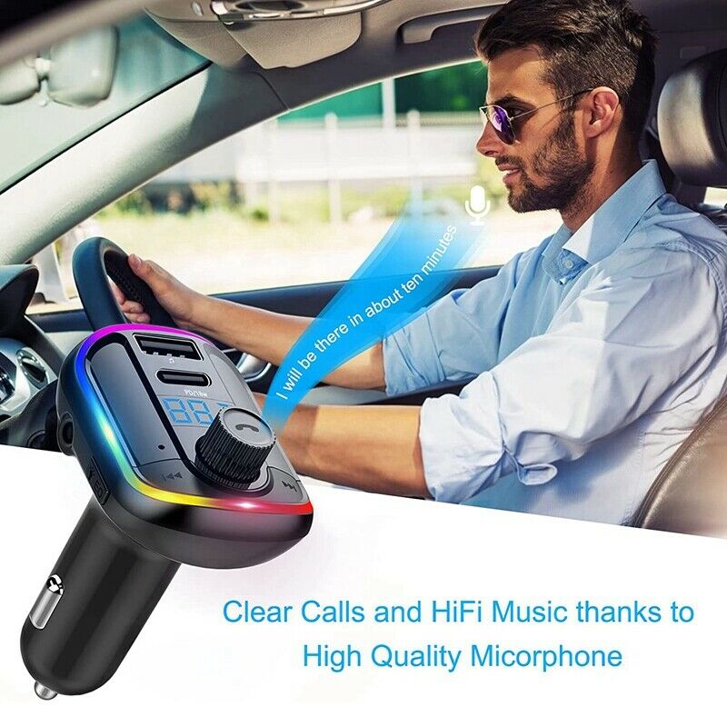 T829 Bluetooth 5.0 FM Transmitter for Car,Adapter Receiver with 10 Colors AmbiM3