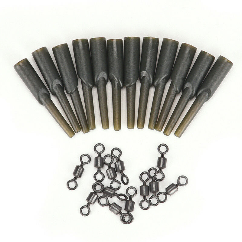 24x Carp Fishing Run Rig Rubber Sleeve+Swivels Lead Stopper Covert SafeSystem Xz