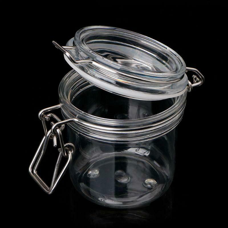 120ML Plastic Round Clip Top Storage Jar With Airtight Seal Lid Kitchen Food