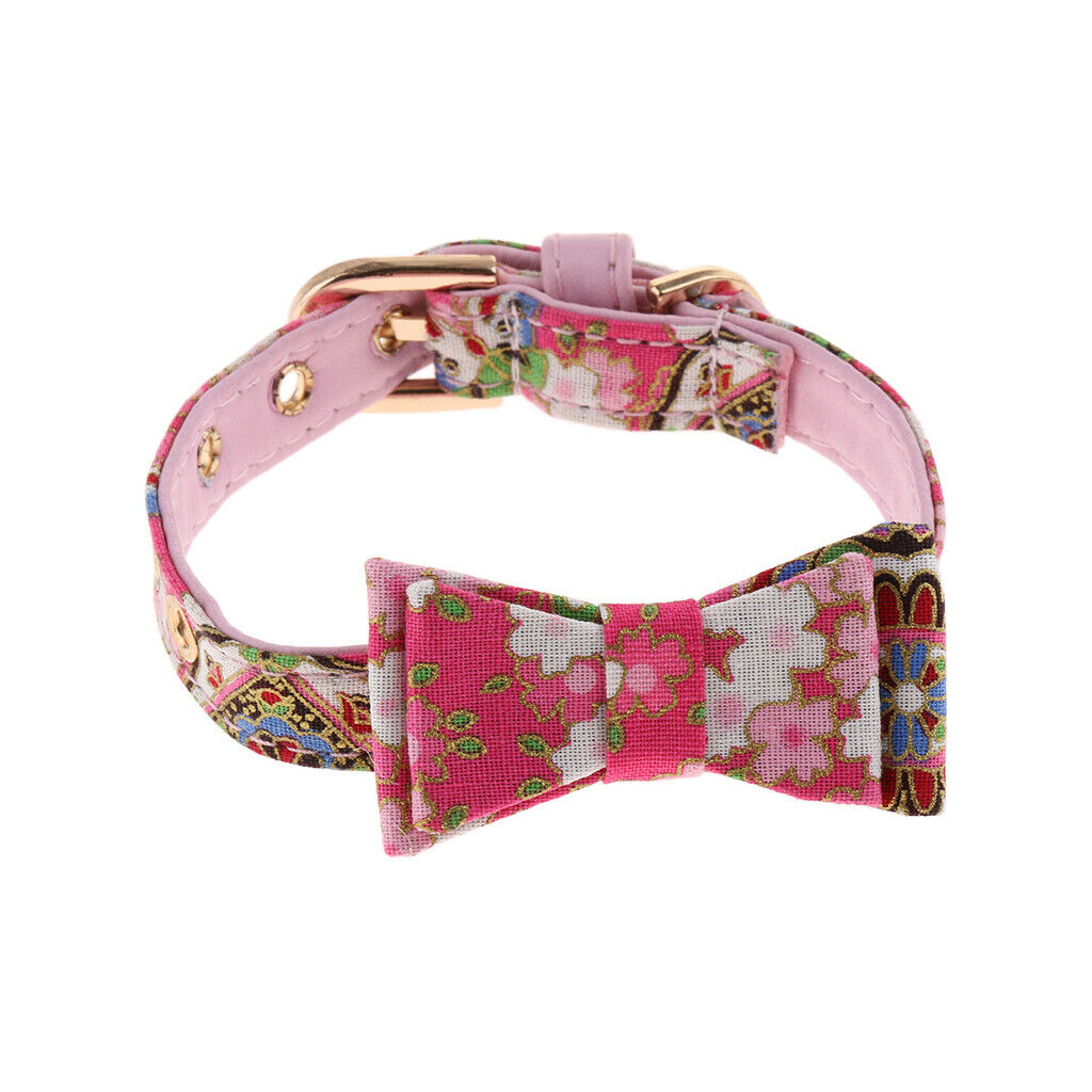 Japanese Style Pet Small Dog and Cat Sakura Collar with Bowtie Pink