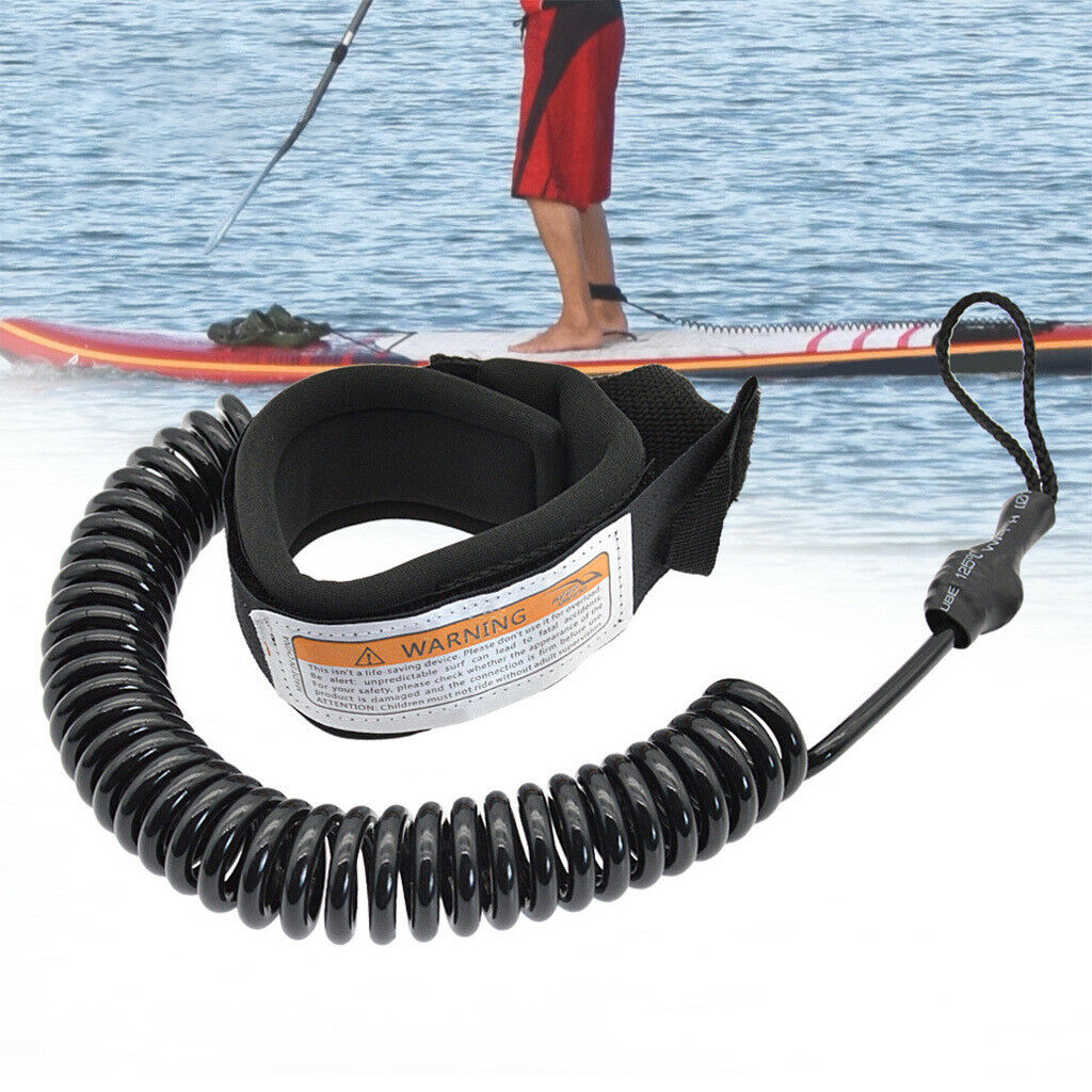 10' Coiled Surfboard Leash Stand UP Paddle Board Leash with Ankle Cuff Rope