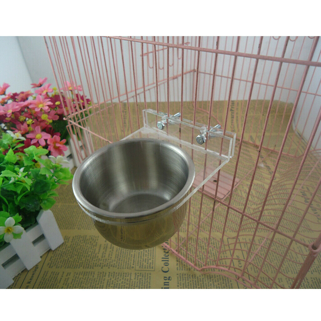 Parrot Feeders Water Bowls Stainless Steel Dishes Coop Cups for Small Animals