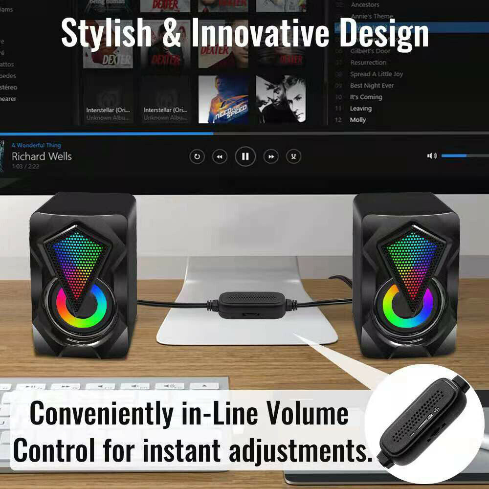 X2 Computer Speaker LED Subwoofer RGB Light USB Wired Home Theater System