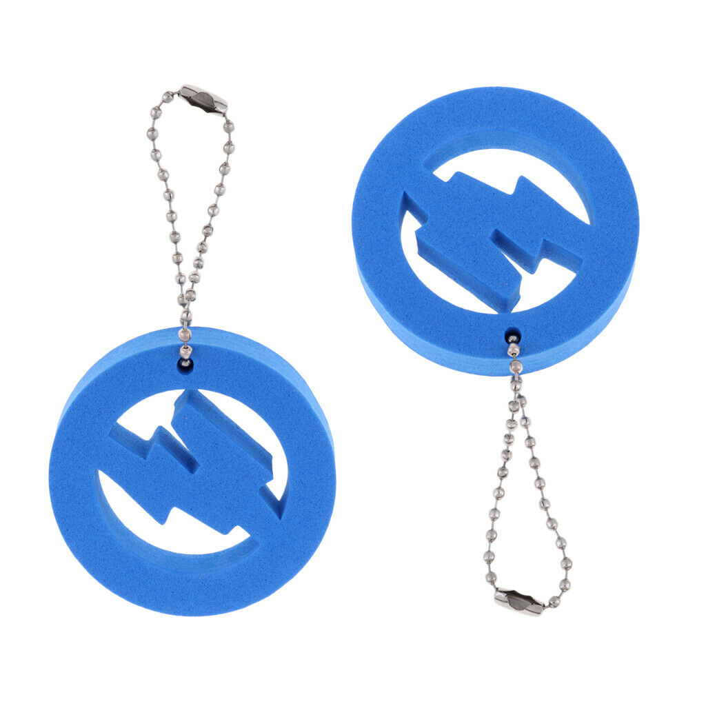 2X 2 Pieces Round Buoy EVA Floating Keychain Keyring Water Key Float Blue