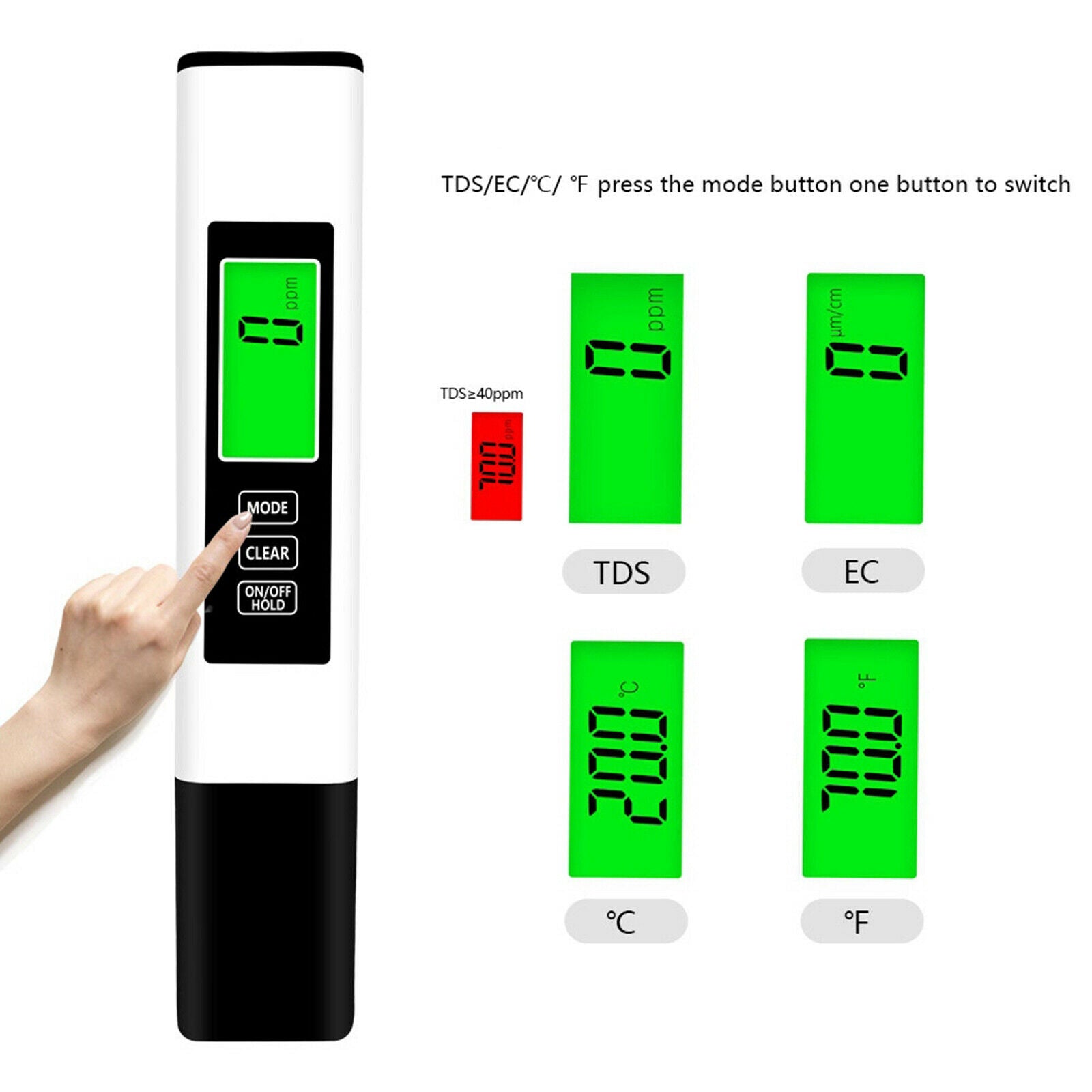 Drinking Water Tester 3 In 1 TDS Tester Pen 0-990ppm Multi-Function Meter