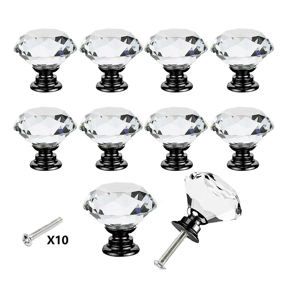 10x Elegant Crystal Drawer Knobs 25mm Cabinet Door Handles Pulls Decoration