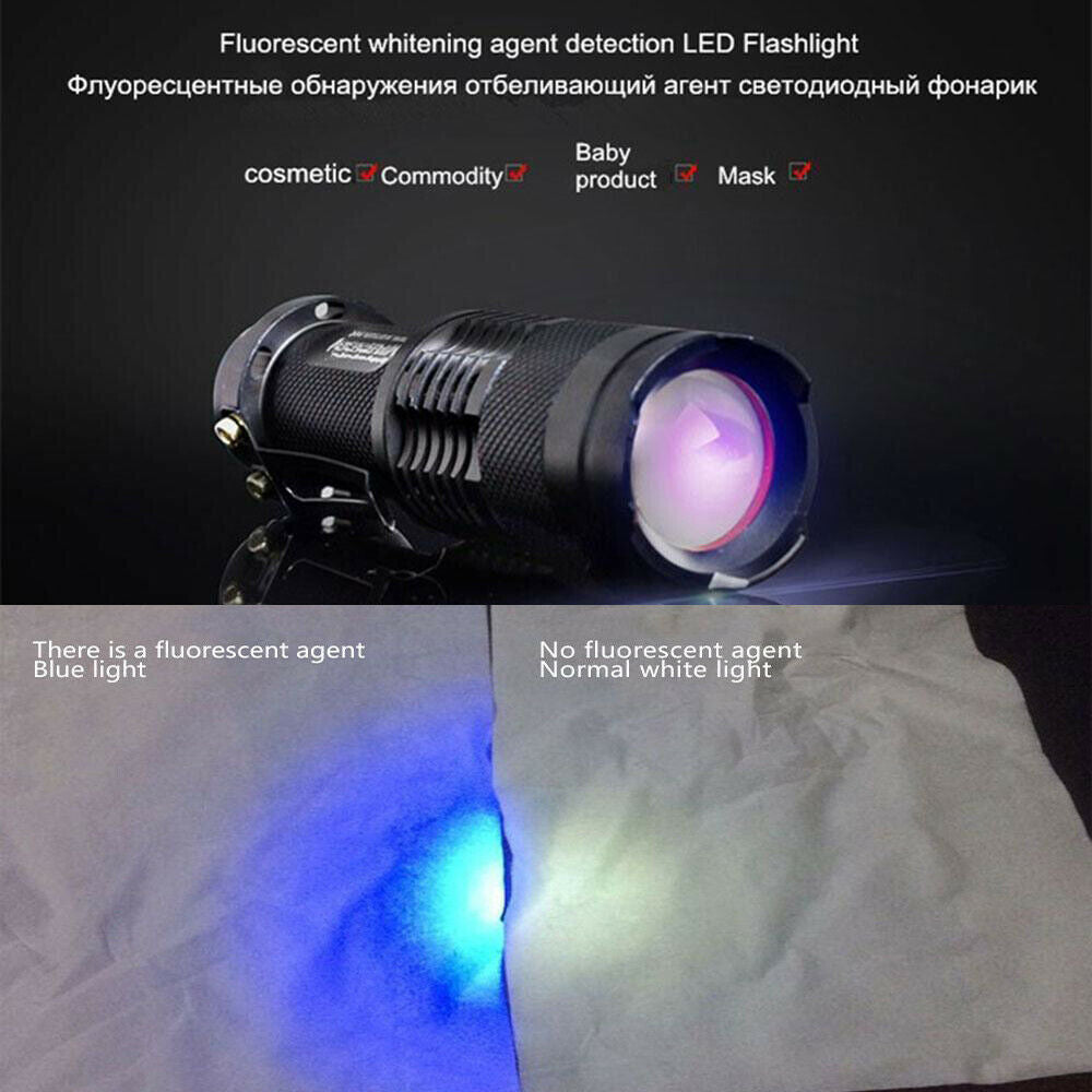 395nm UV Ultra Violet Flashlight Blacklight Aluminum LED Torch Light Lamp