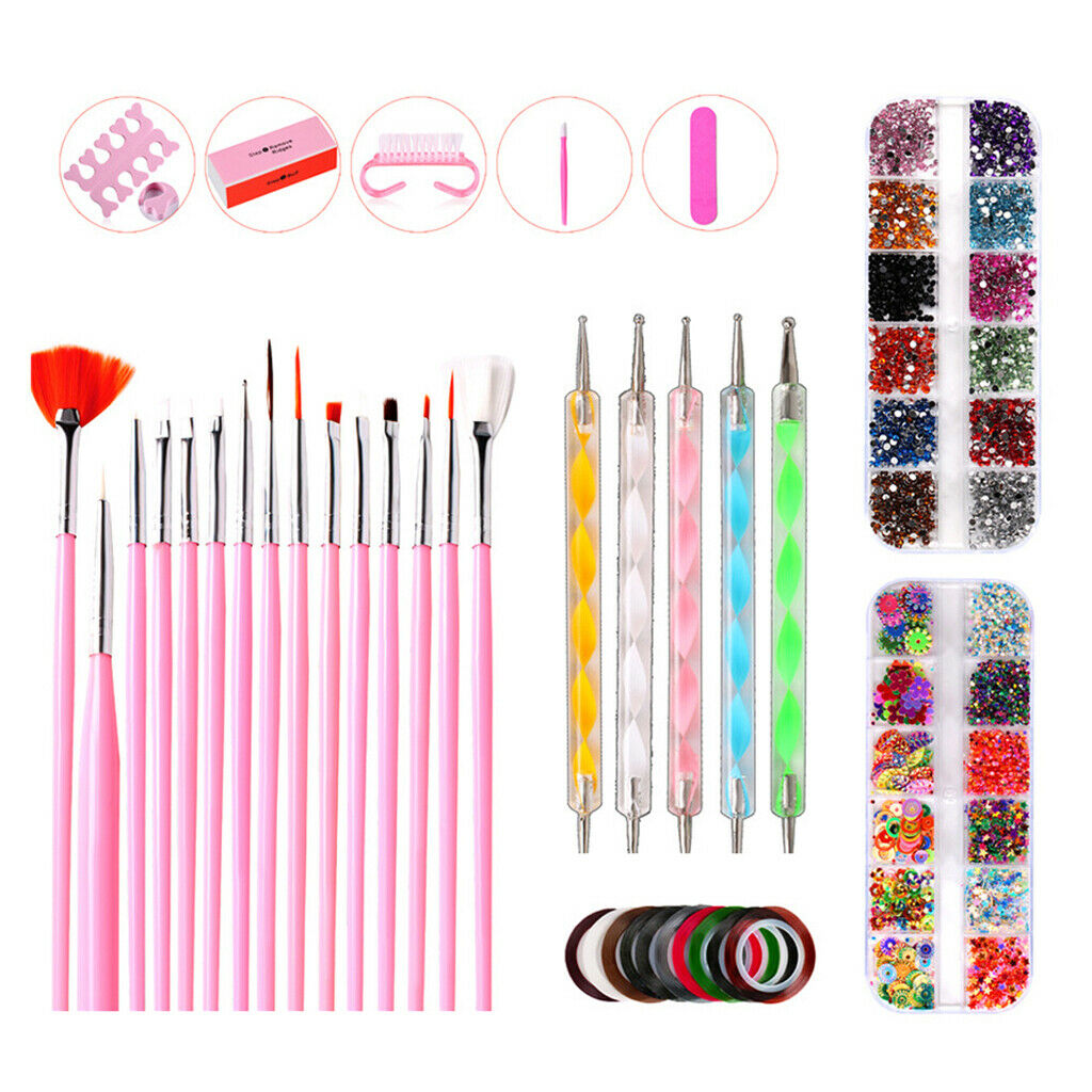 10x Manicure Crystals Flatback Charms Paint Brushes Pointing Tools