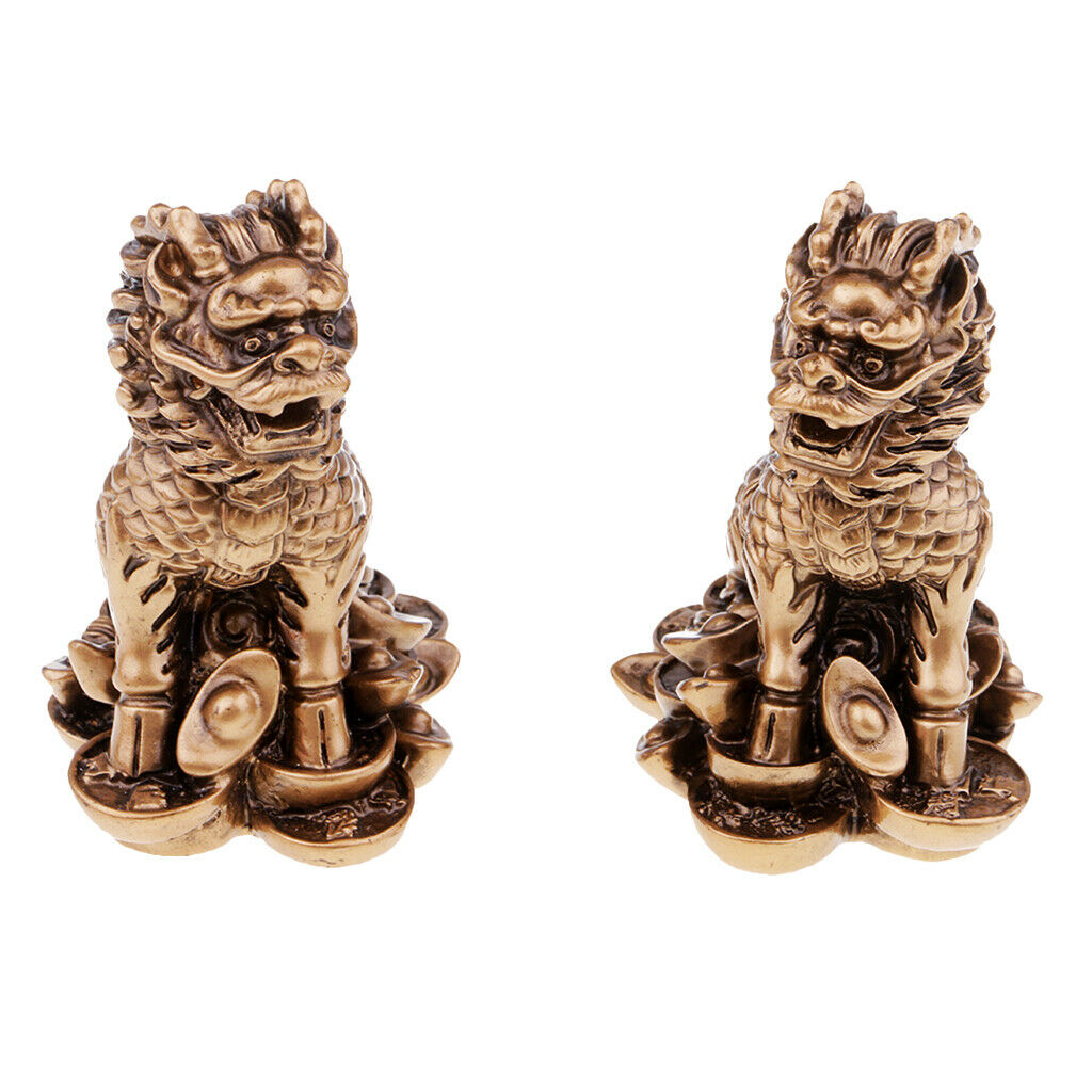 Two Lions Statues Art Decration Lion Sculpture Fengshui Arts Crafts