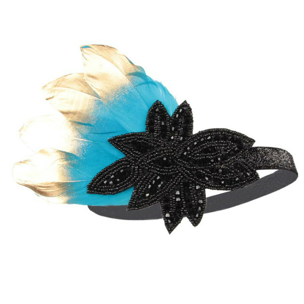 1920s Retro Style Costume Accessory Feather Flapper Headpiece Headband Blue