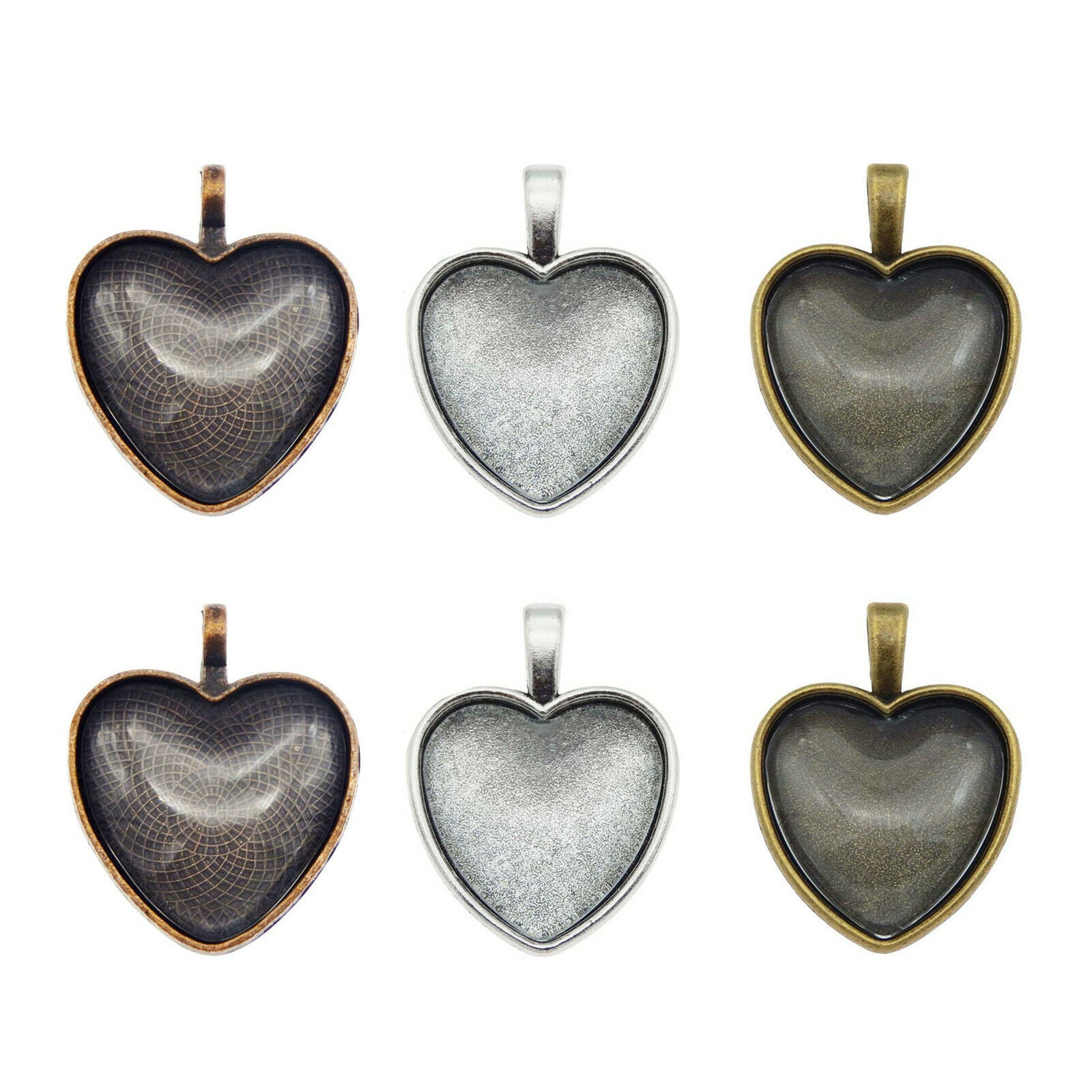 3 Sets Mix Heart Shaped Clear Glass Bezel Charm Necklace Pendant Findings DIY