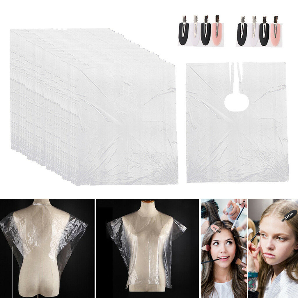 100x Hair Cutting Capes Gowns Salon Cloth Apron with 8x No Bend Hair Clips