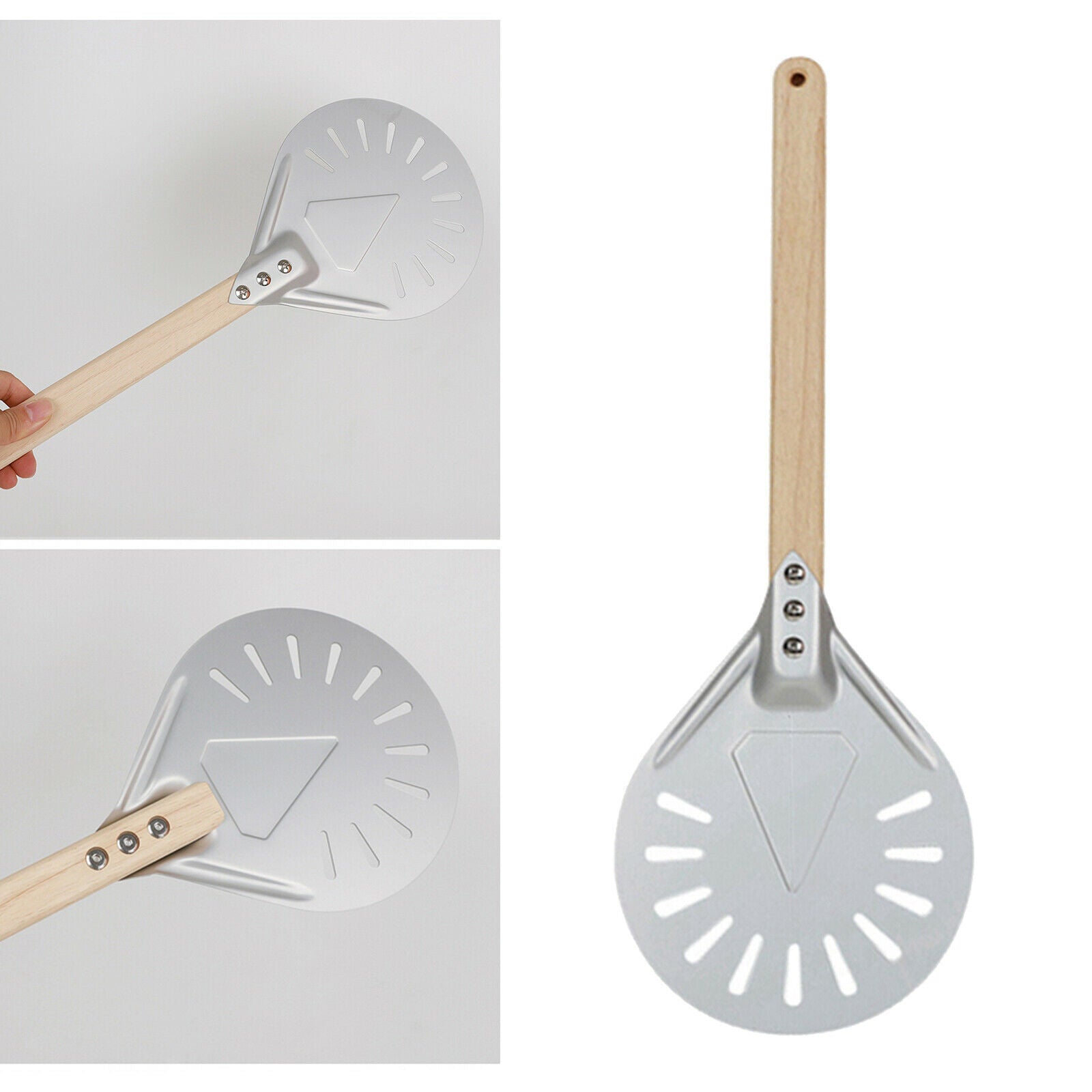 2X Aluminum Pizza Turning Peel with Wood Handle Homemade Oven Accs 7inch 60cm