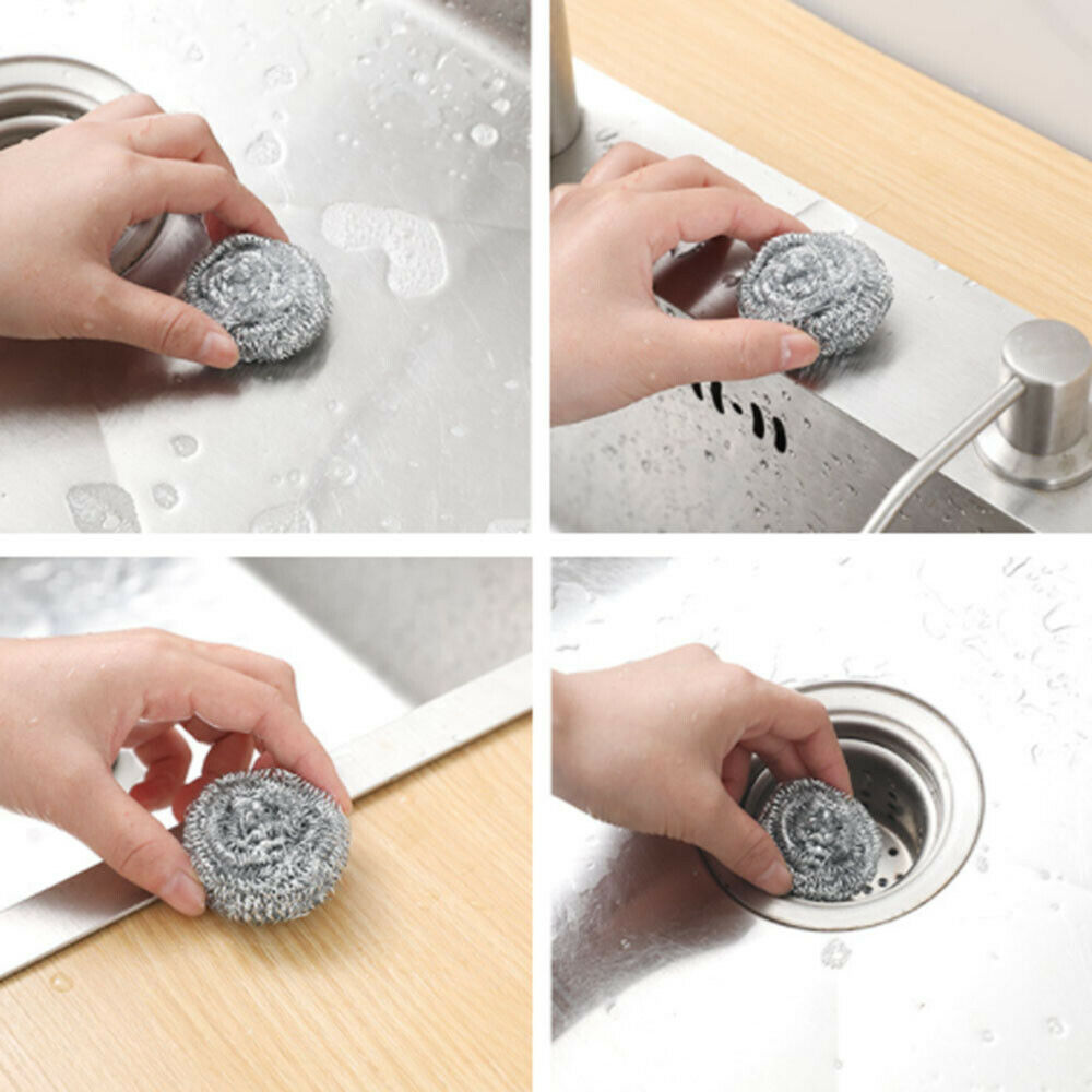 5Pc Stainless Cleaning Ball Brush Home Dishwashing Sponge with Wire Kitchen Tool