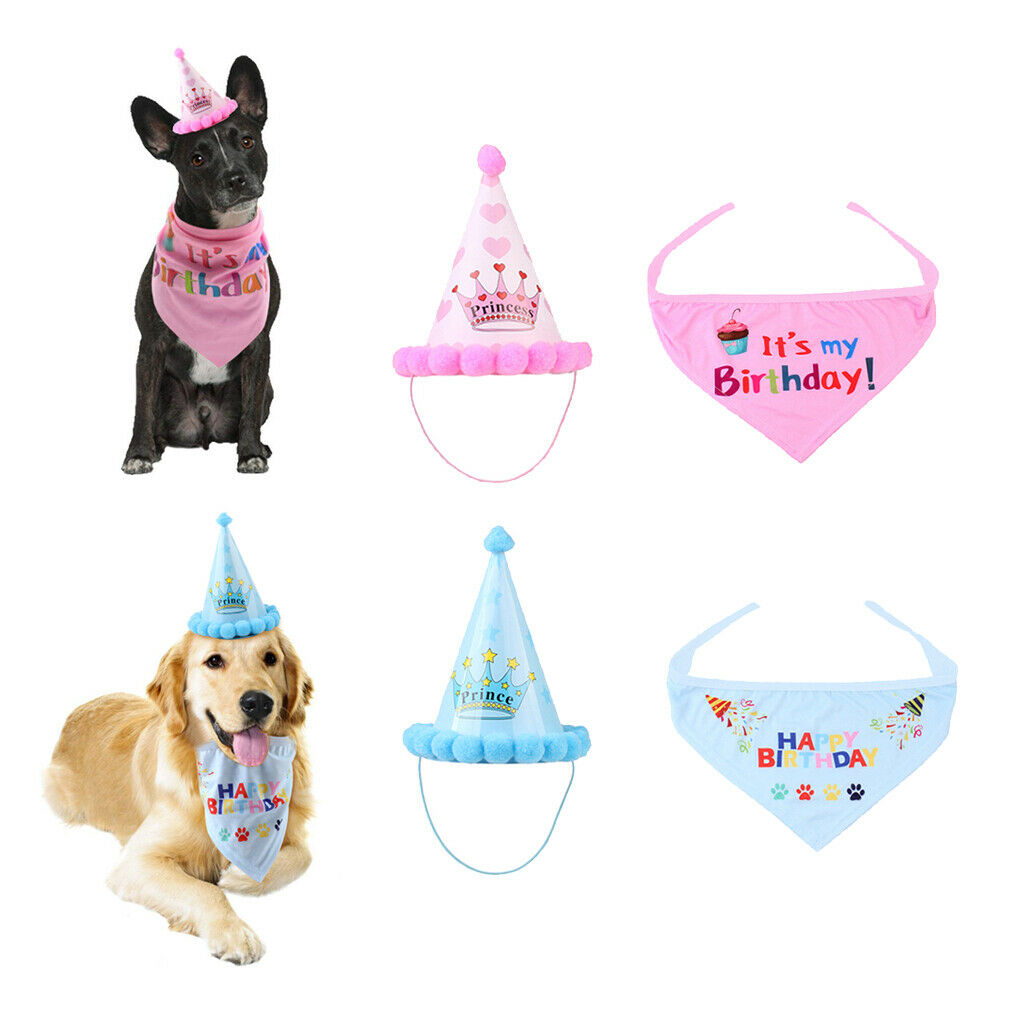 4x Dog Birthday Bandana with Party Cone Hat Big Outfit And Birthday Decoration