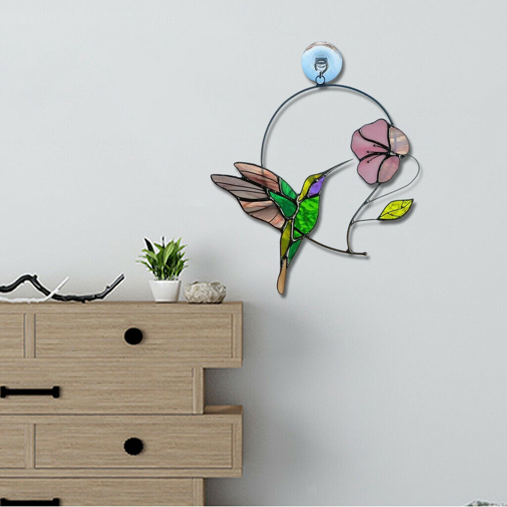 Stained Glass Window Wall Hanging Birds Suncatcher Outdoor Garden Sculpture