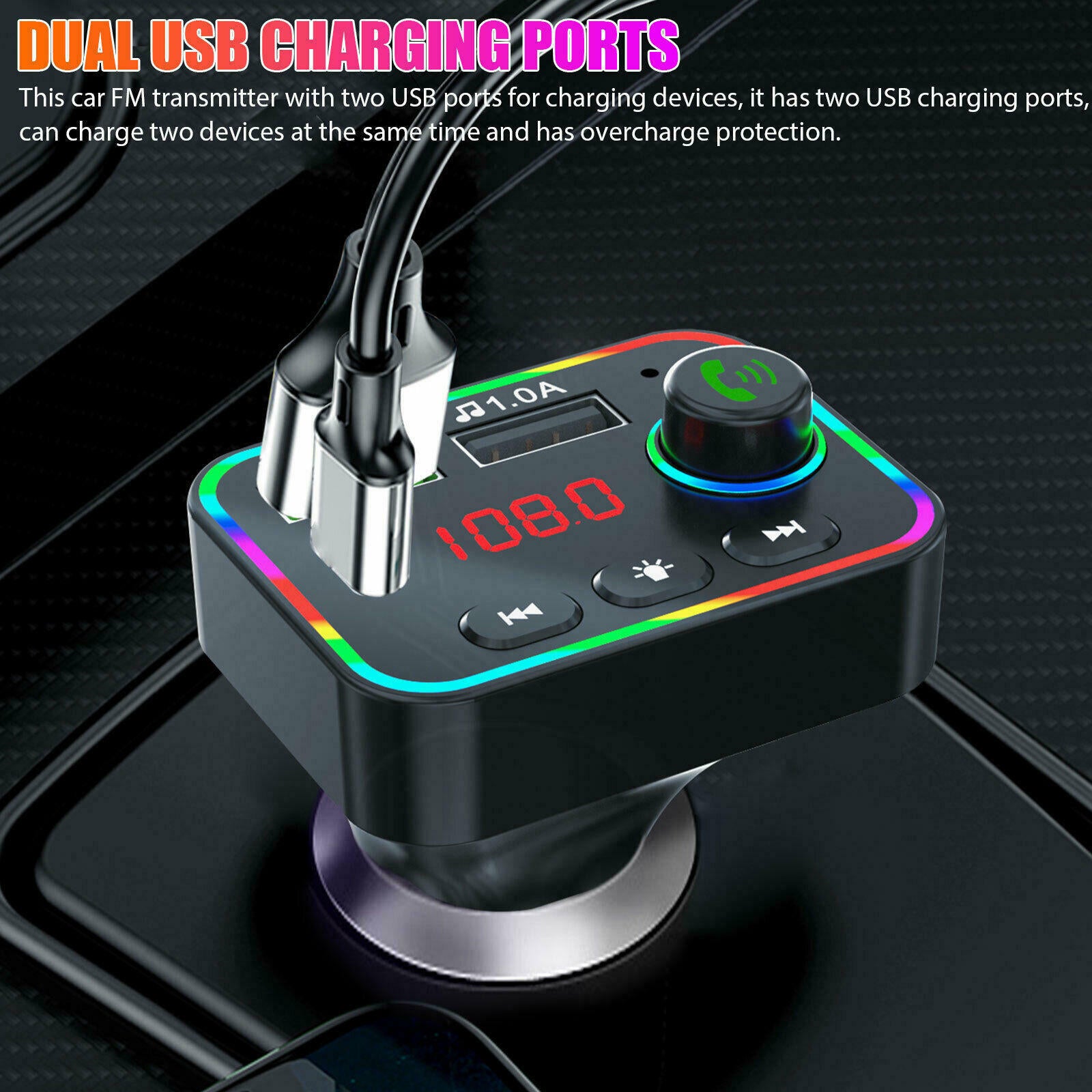 Bluetooth 5.0 FM Transmitter Hands-Free Radio MP3 AUX USB PD Charger Adapter Car