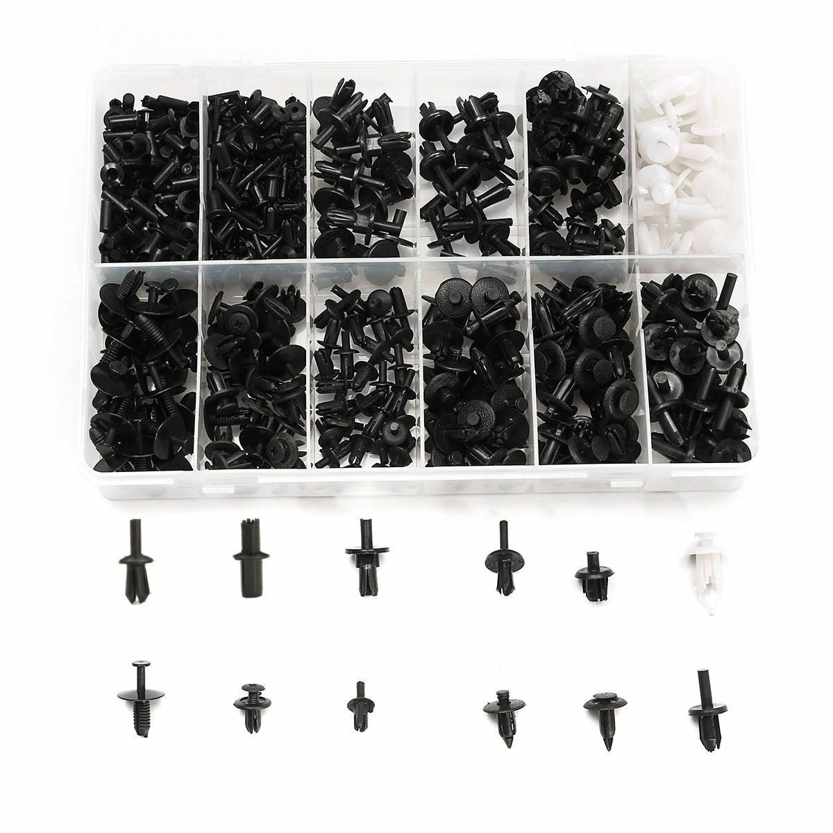 350pc Car Plastic Rivet Weatherstrip Fastener Mud Flaps Bumper Fender Push Clips