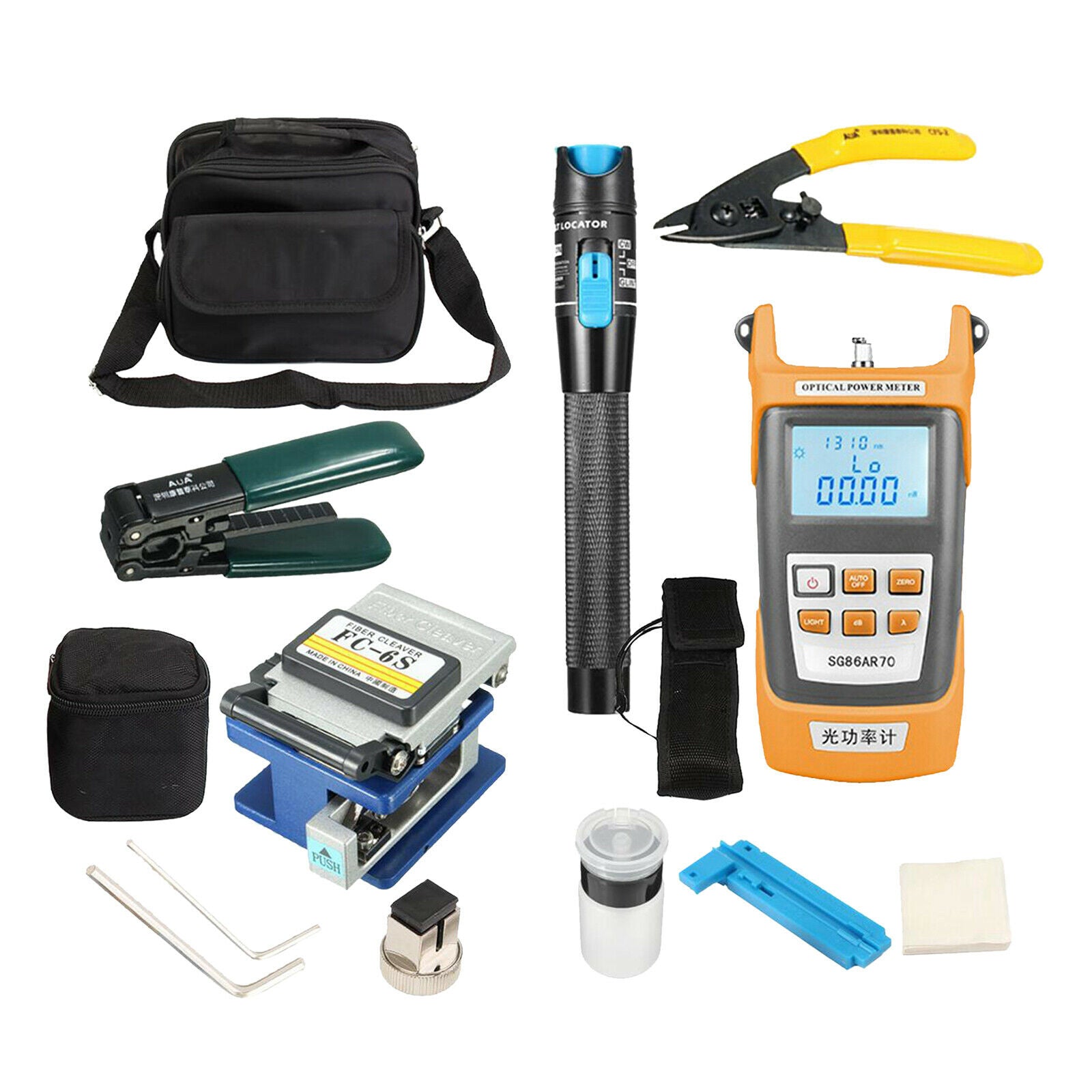 Multifunctional FTTH fiber tool with protective pouches fiber cable