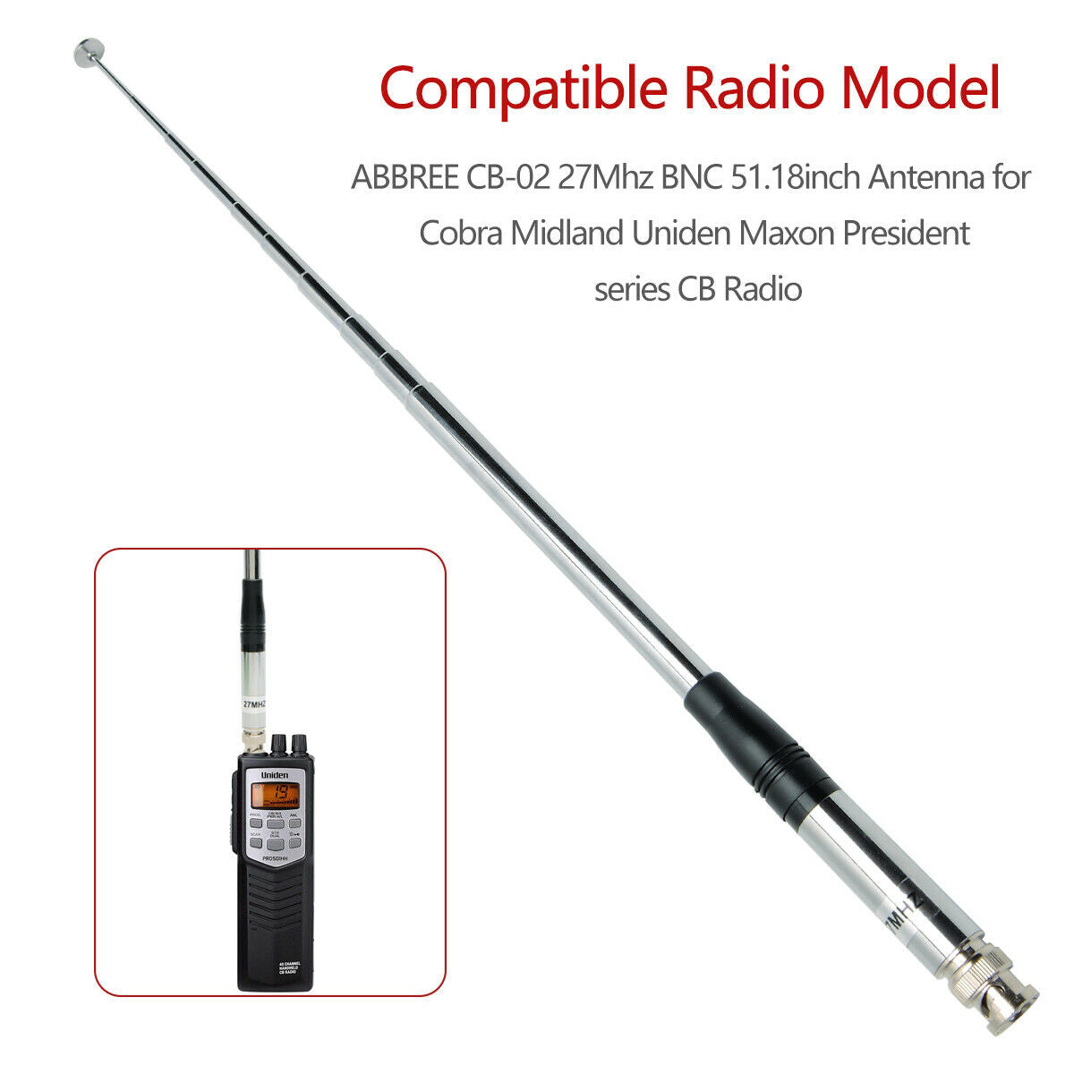 2 x 27Mhz BNC Telescopic 23/130cm Antenna for Handheld/Portable CB Walkie Talkie