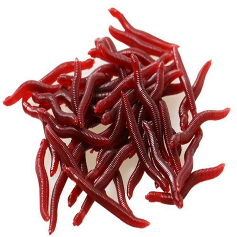 50x Soft Lure Red Worms Earth Worm Fishing Baits Trout fish Lures tackle 3.5cm