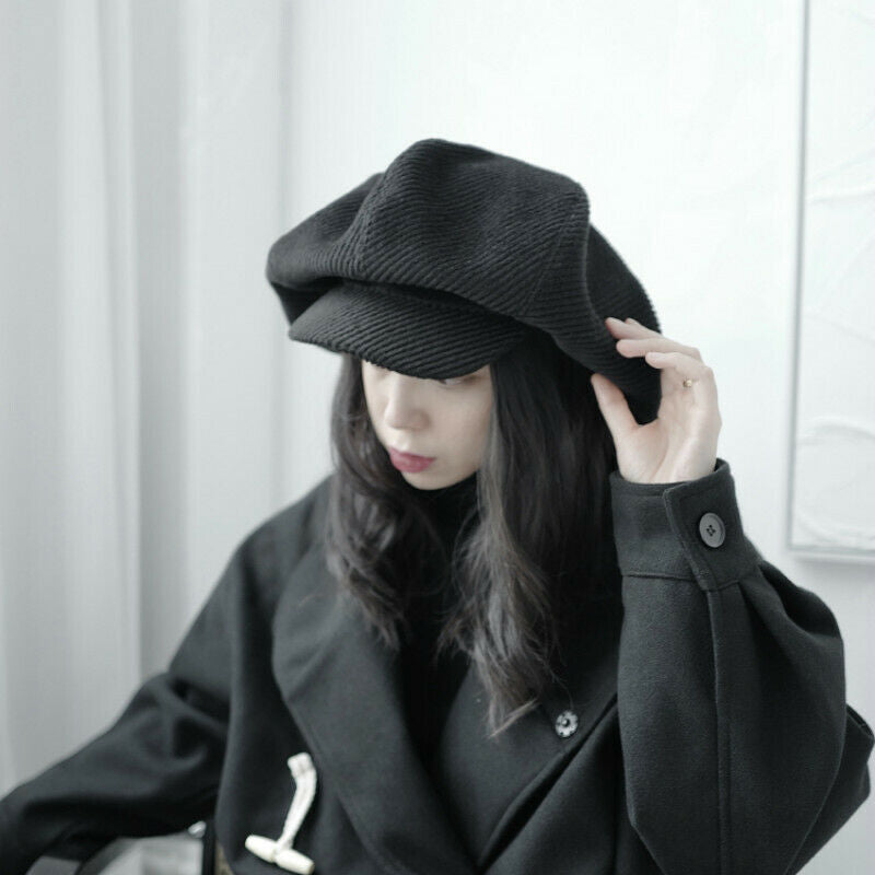Lady Girl Hat Cap Beret Cotton Newsboy Gatsby Flat Oversized Gothic Casual Black