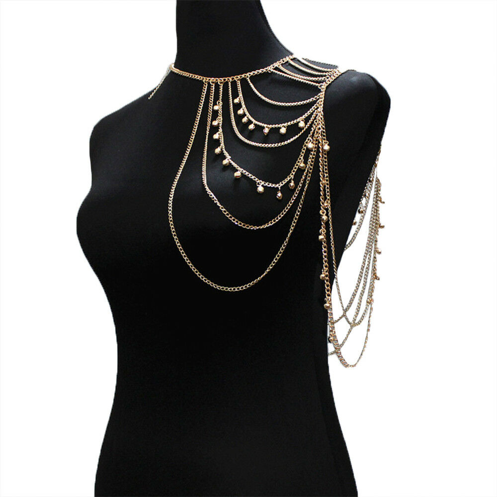Single Shoulder Necklace Harness Multi-layer Body Chain with Beads Necklace