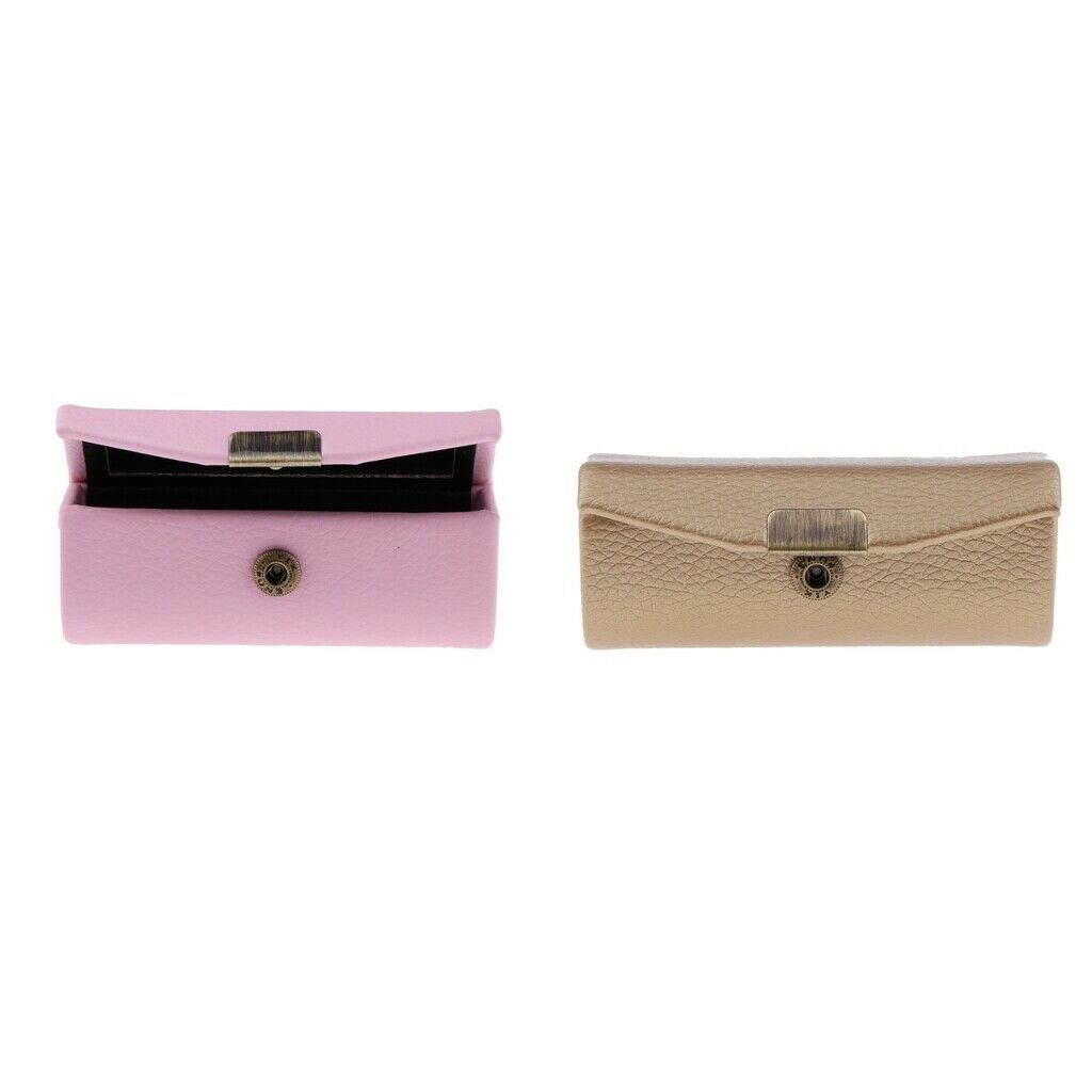 Leather Lipstick Case Holder Storage Box mirror Purse Pocket Pink Golden