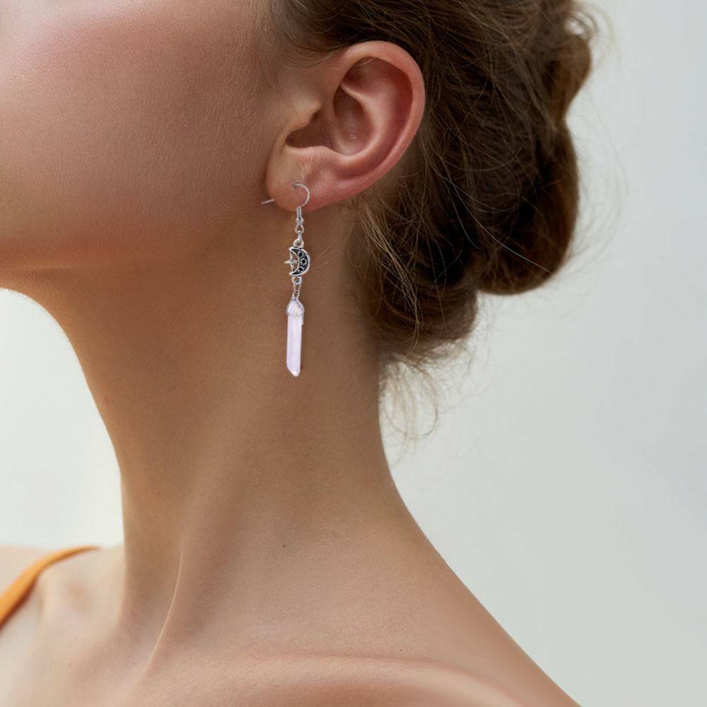 Crescent Moon Natural Clear Quartz Crystal Earrings Gothic Accessories Jewelry