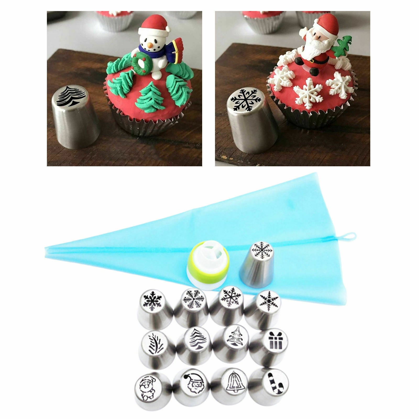 Set of 15 Stainless Steel Icing Piping Nozzle Pastry Cake Xmas Flower Mouth