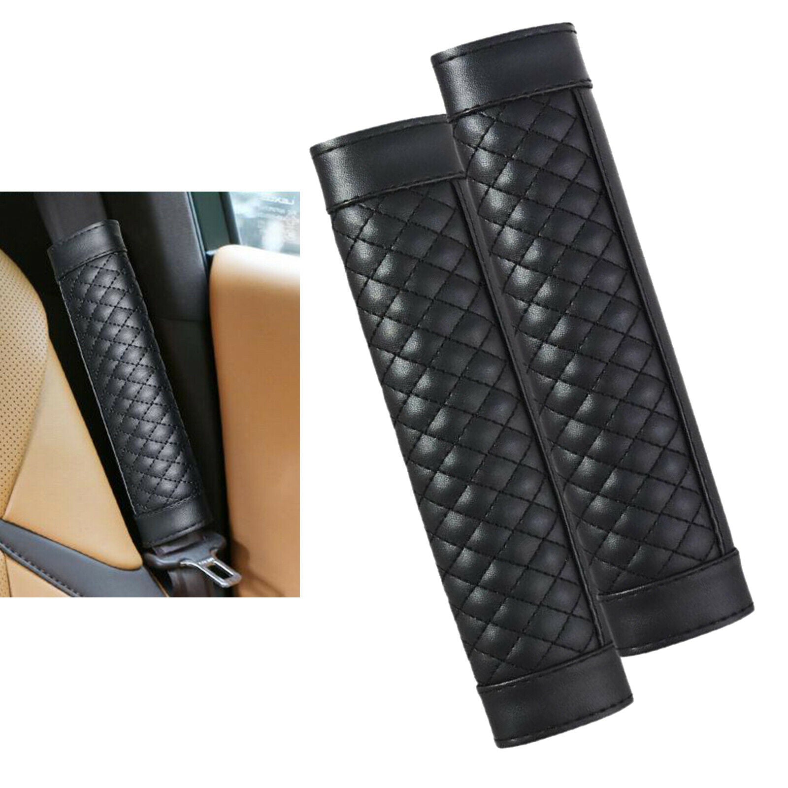 2pcs Stylish Driving Car PU Safety Seat Belt Pads Cover Protector black