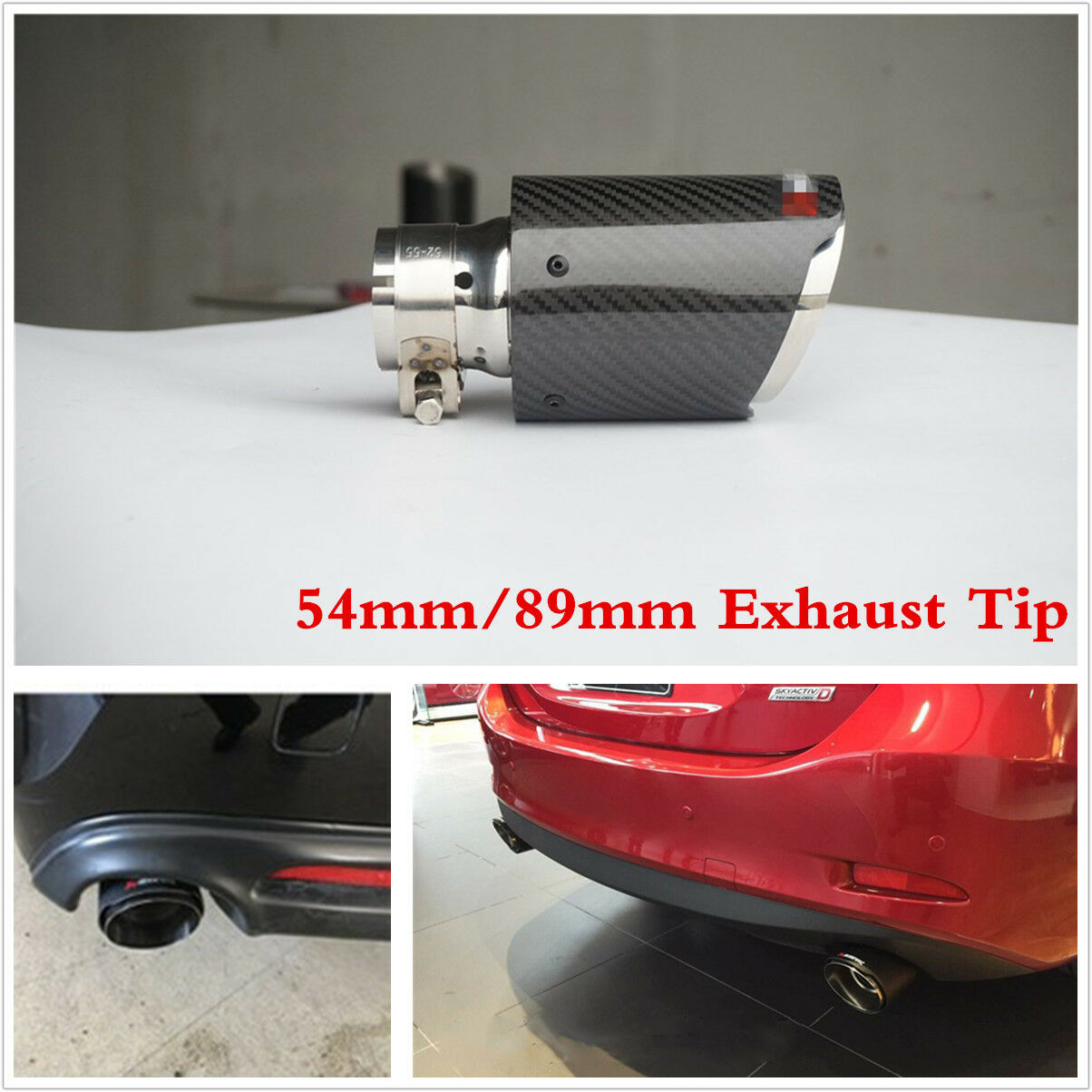 100% Carbon Fiber Muffler Trim Cover Car 54mm/89mm Exhaust Tip Escape Muffler