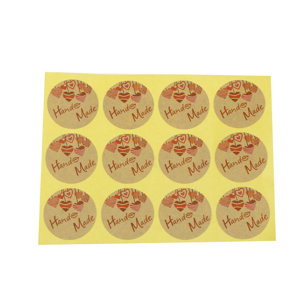 120pcs Round Hand Made Kraft Paper Seal Stickers DIY Gifts Baking Decor la.l8