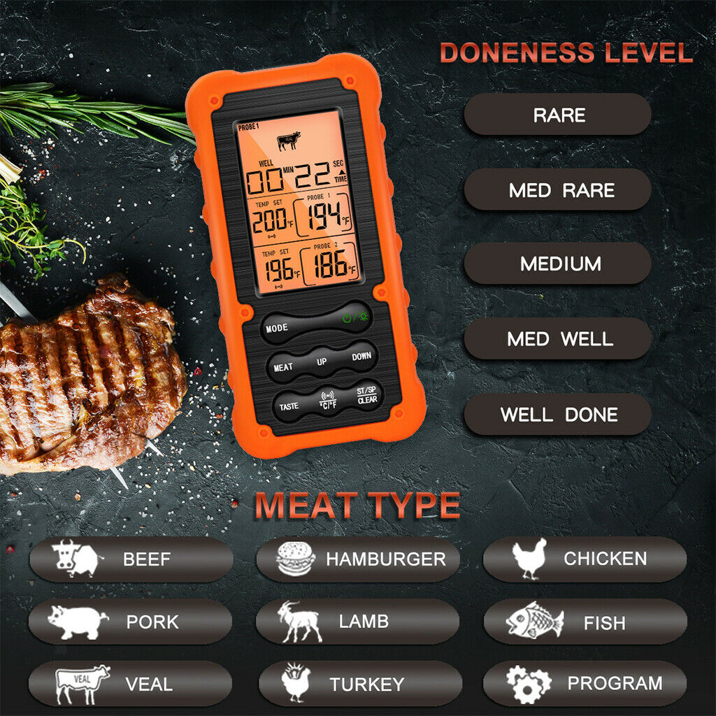 Food Meat Themometer Wireless Meat Thermometer for Smoker Oven Kitchen BBQ