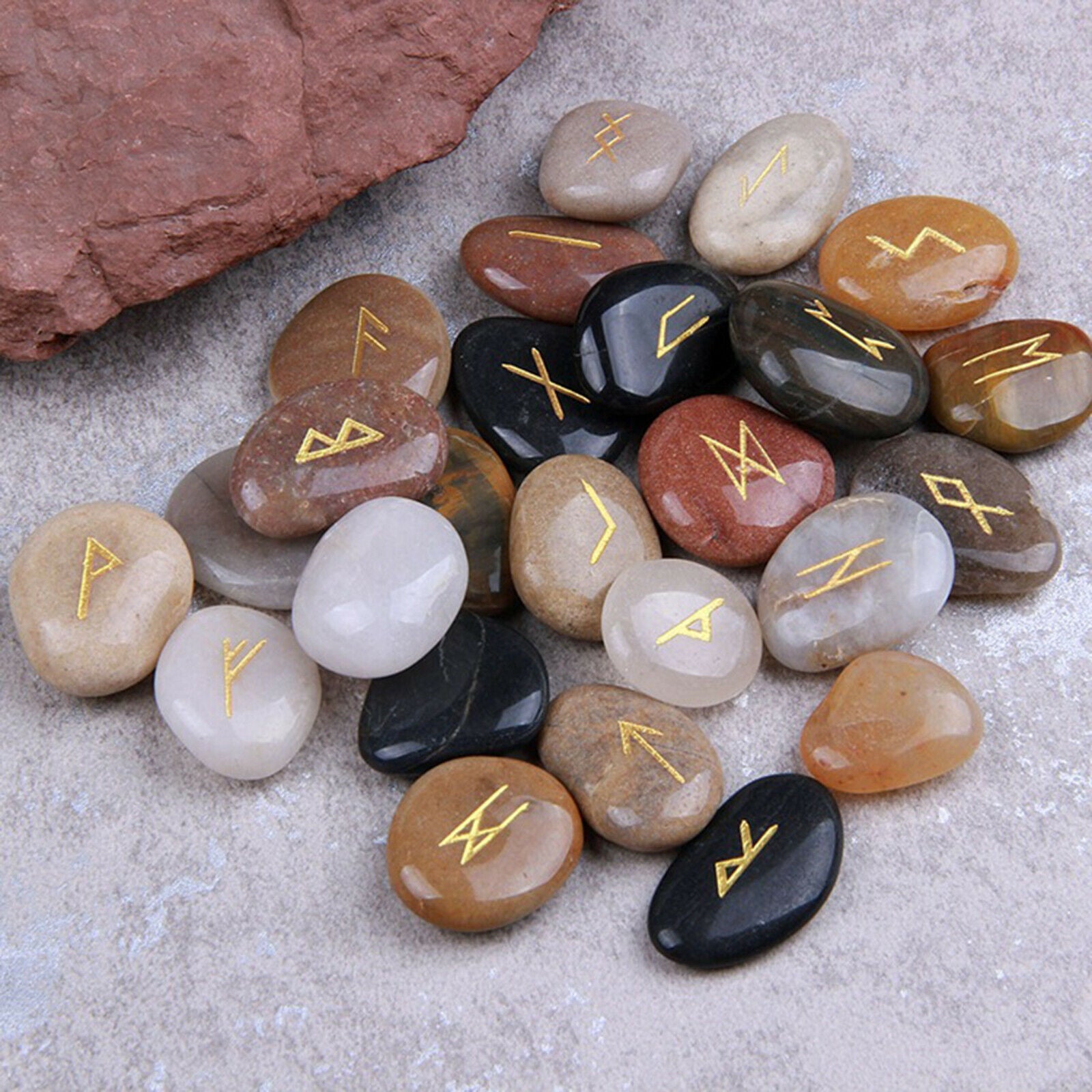 25Pcs Rune Stone For Divination Polished Energy Balancing Engraved Symbol