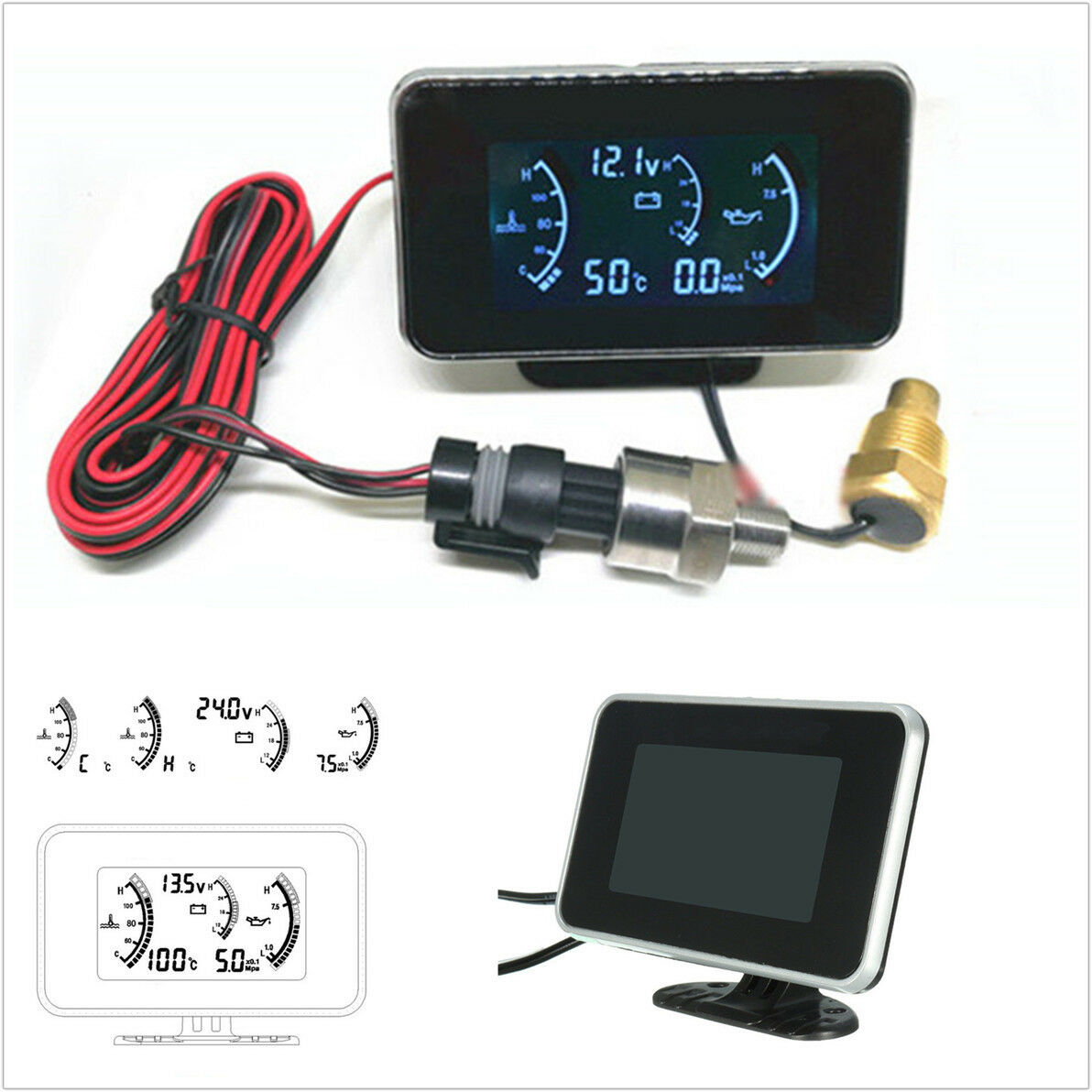 9-36V Car 3IN1 LCD Digital Display Voltmeter Gauge Water Temp Oil Pressure Meter