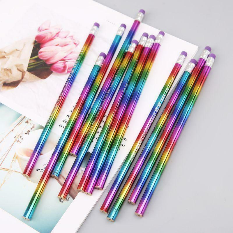 12Pcs Rainbow Pencil Wood Bright Color HB Drawing Painting Pencils Writing Pen