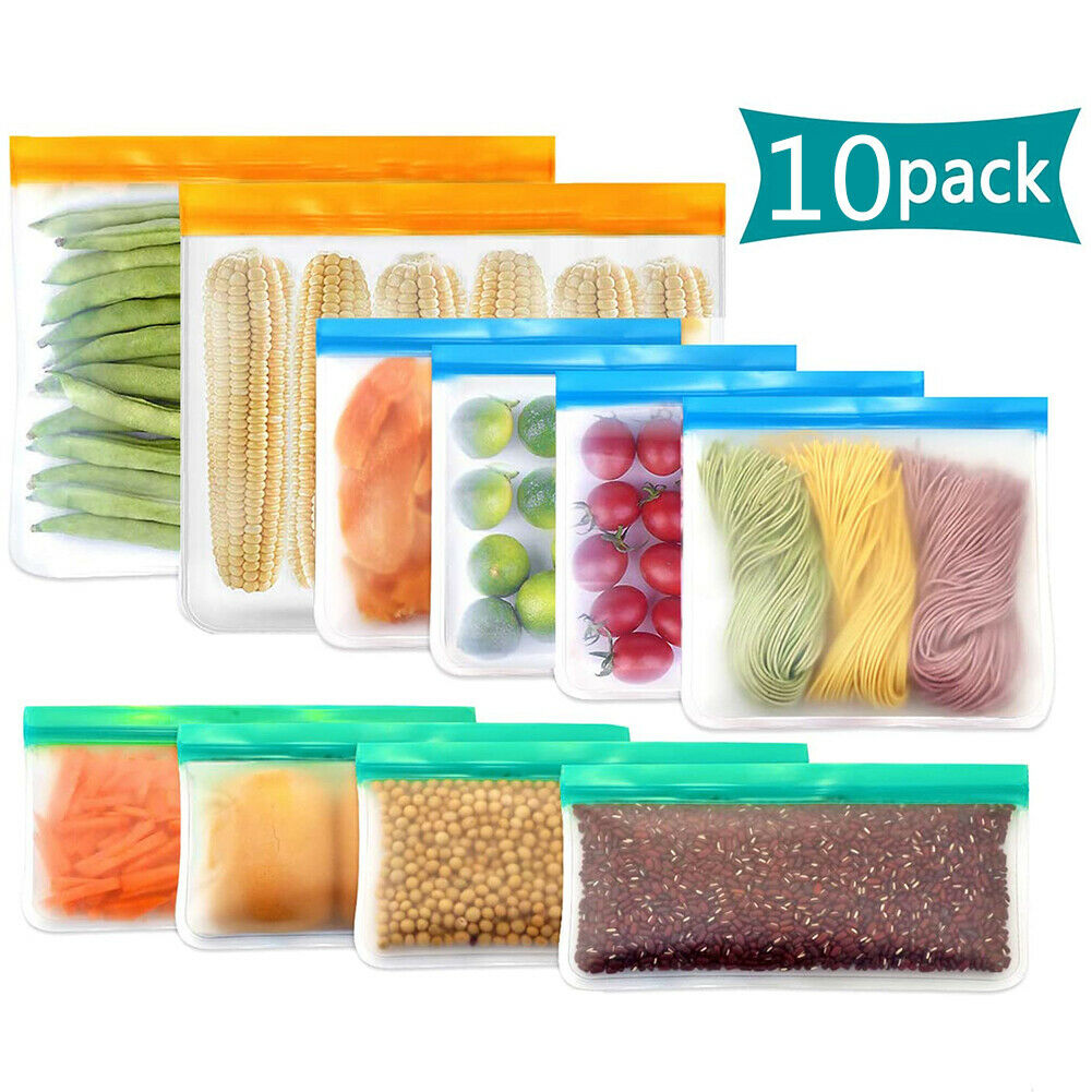 10pcs Reusable Sealed Food Storage Bag Refrigerator Fresh Keeping Bag Case @