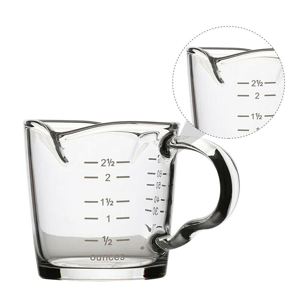 70ml Clear Glass Coffee Mugs Measured Double Spout Tea Cups with Handle