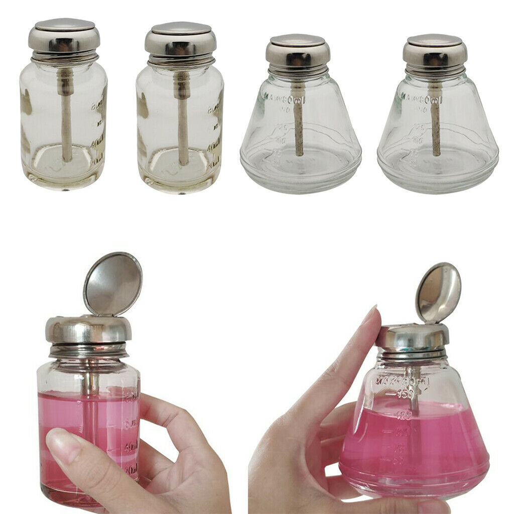 4 Pcs 80+180ml Empty Nail Polish Remover Pump Dispenser Push Down Press Bottles
