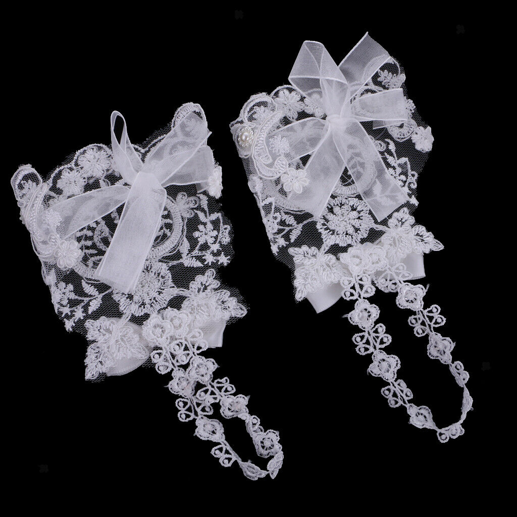 Pair Short Wedding Gloves Flower Lace Faux Beads Delicate Accessory Bridal Gown