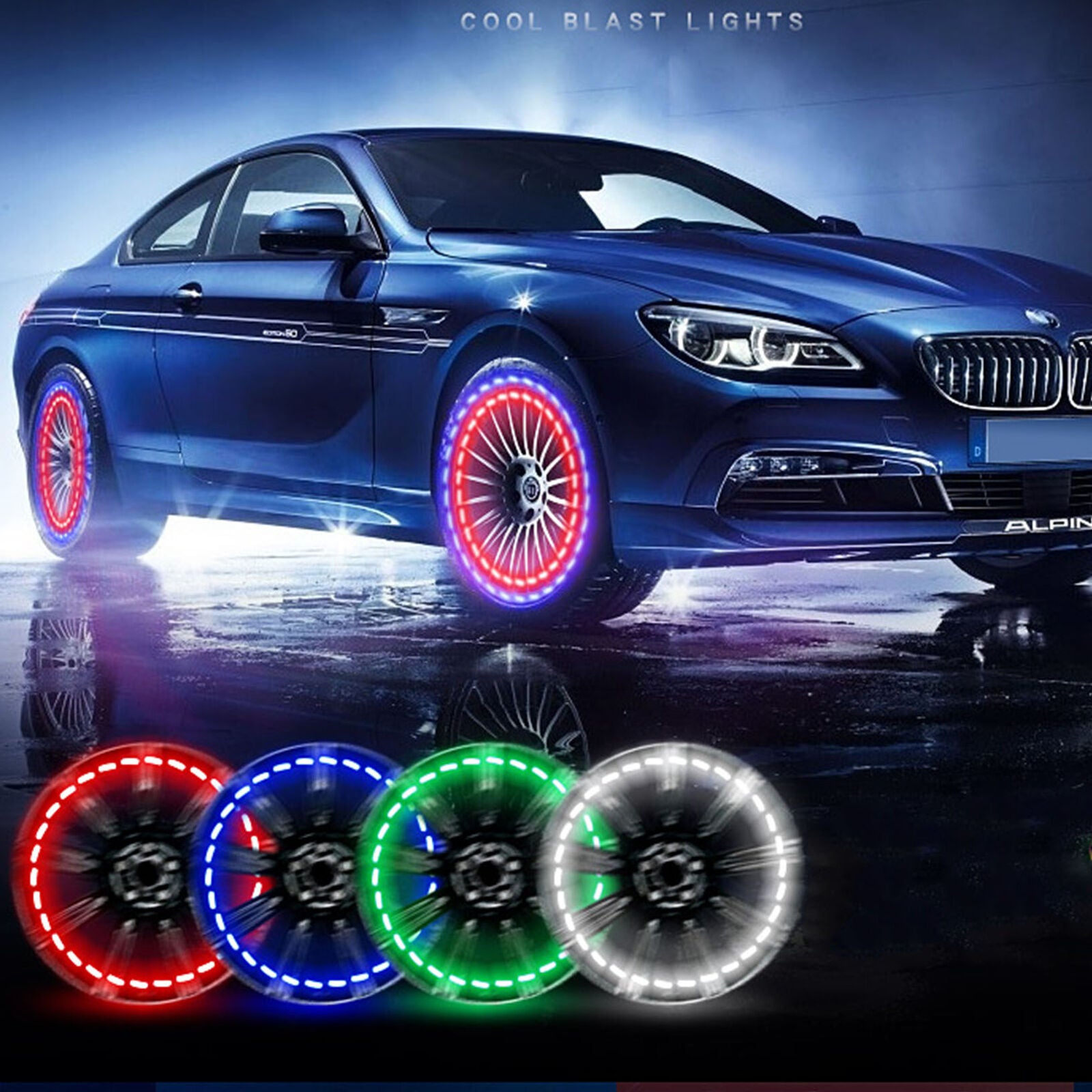 4PCS Neon Car Bike Motorcycle LED Flash Solar Wheel Tire Tyre Valve Cap Light